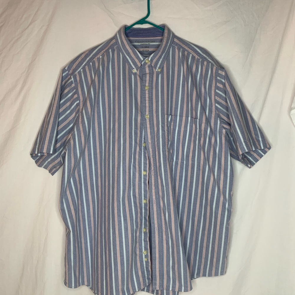 vintage Faded Glory short sleeve button up shirt XL vertical stripes